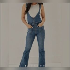 Women's Blue Denim Stretch Flair  Overalls